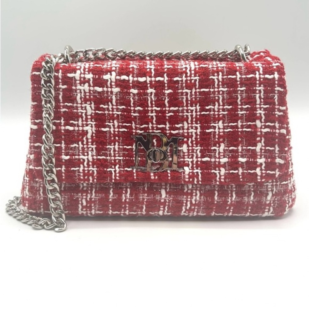 Badgley Mischka Red Tweed Chain Shoulder Bag